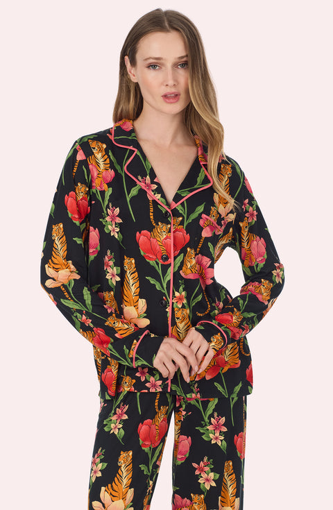 A Lady Wearing Stella Knit Pj Set In Flora & Fierce standing in a front view medium close up view pose