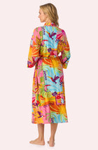 A lady wearing Erica Woven Robe In Sunset Greeting