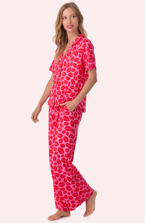 A lady wearing Josephine Long Knit Pj Set In Perfect Pout