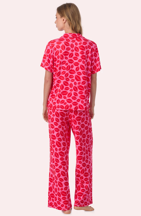 A lady wearing Josephine Long Knit Pj Set In Perfect Pout