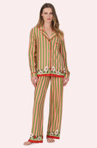 A Lady Wearing Stella Knit Pj Set In Stripes & Stems