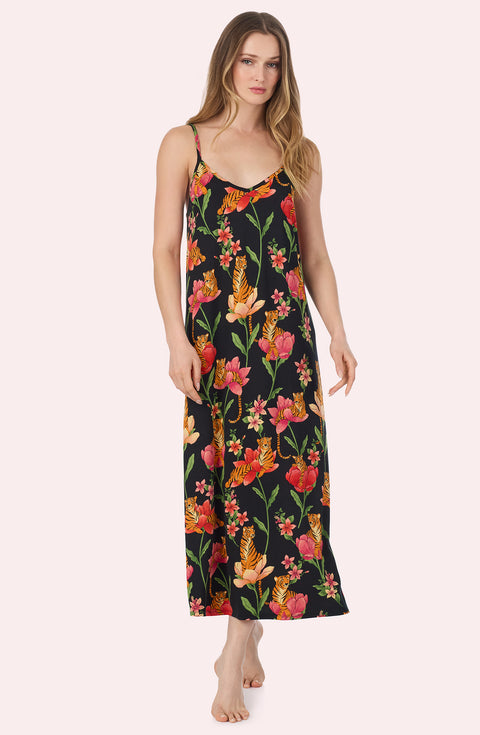 A Lady Wearing Avery Knit Chemise In Flora & Fierce