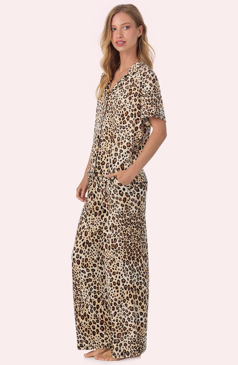 A lady wearing Josephine Long Knit Pj Set In Spotted Spice