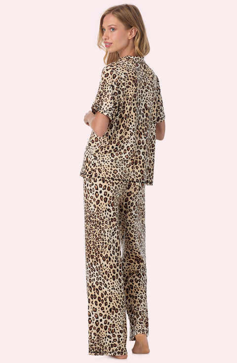 A lady wearing Josephine Long Knit Pj Set In Spotted Spice