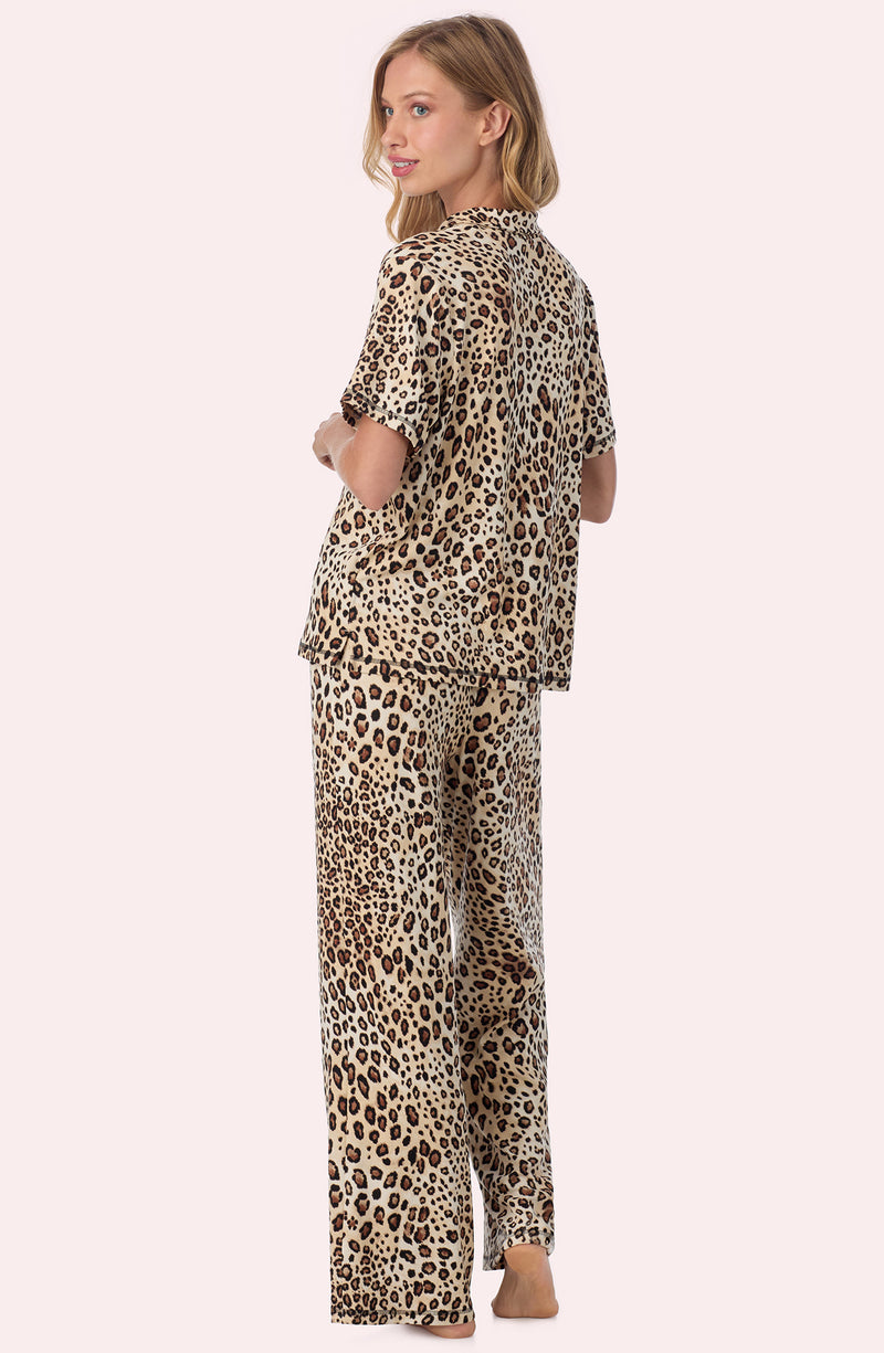 A lady wearing Josephine Long Knit Pj Set In Spotted Spice
