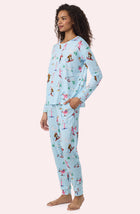A Lady Wearing Stevie Knit Pj Set In Champagne Slopes in a side view pose