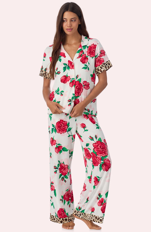 A lady wearing Josephine Long Knit Pj Set In Rosy Romance