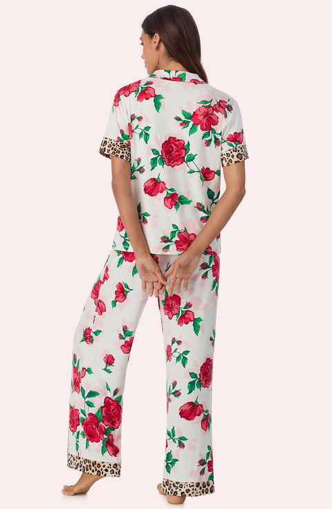 A lady wearing Josephine Long Knit Pj Set In Rosy Romance