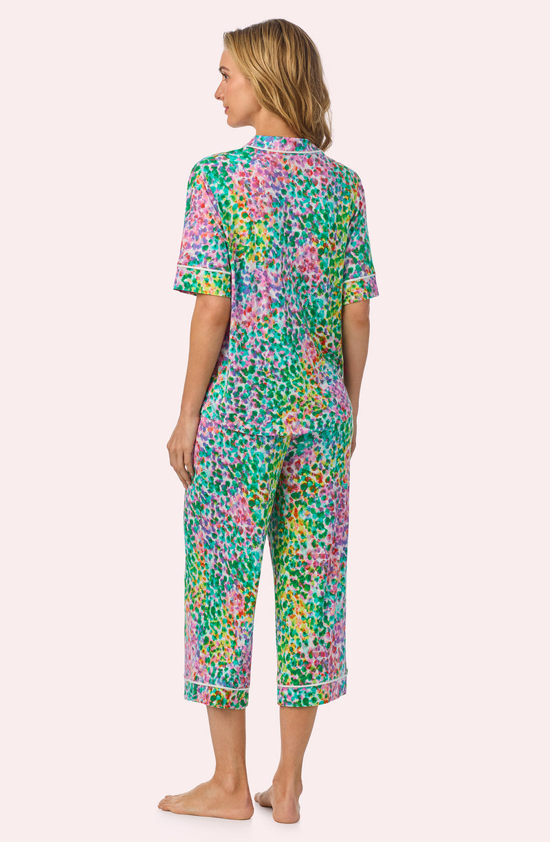 A lady wearing Aspen Cropped Knit Pj Set In Dreamscape Dot