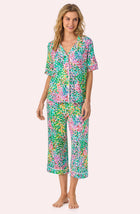 A lady wearing Aspen Cropped Knit Pj Set In Dreamscape Dot