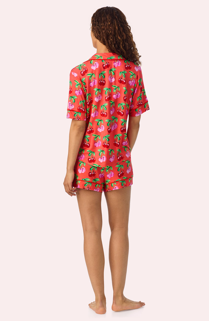 A lady wearing Aspen Short Knit Pj Set In Very Cherry