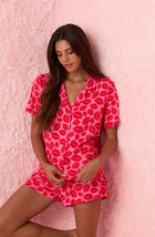 A lady wearing Josephine Short Knit Pj Set In Perfect Pout