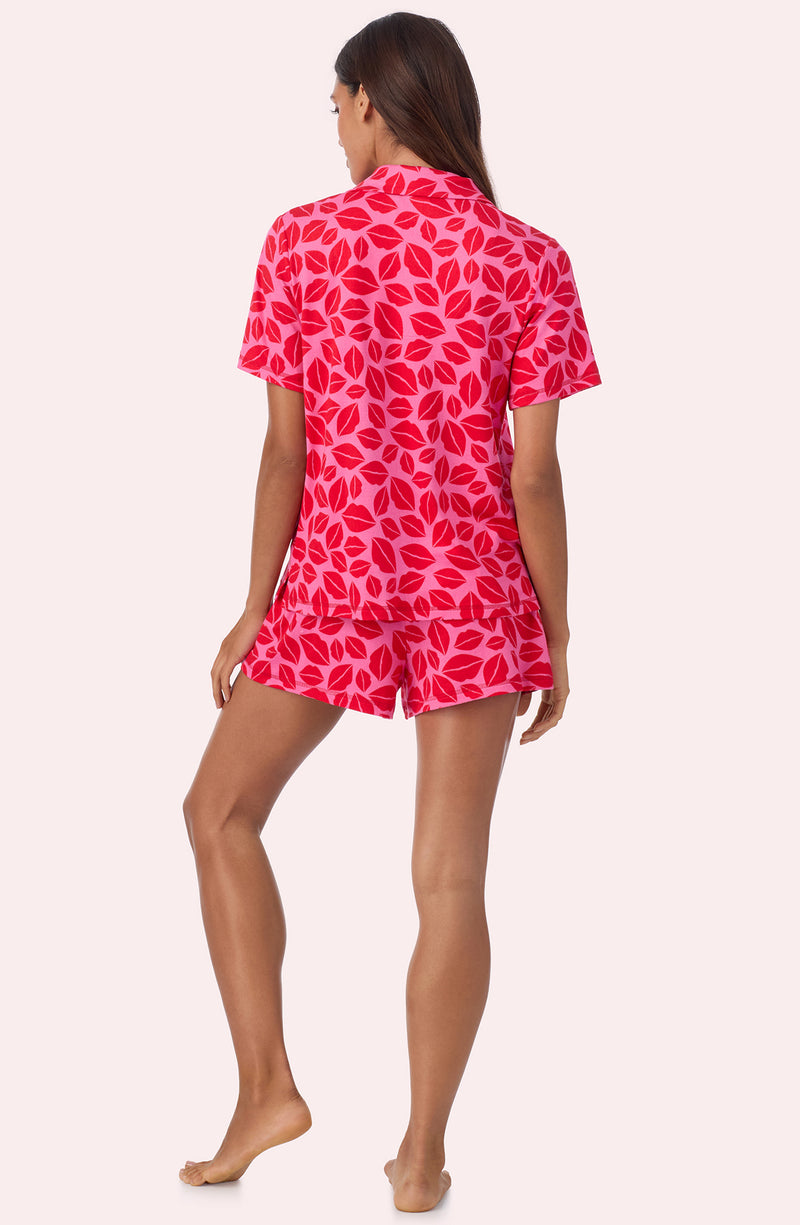 A lady wearing Josephine Short Knit Pj Set In Perfect Pout