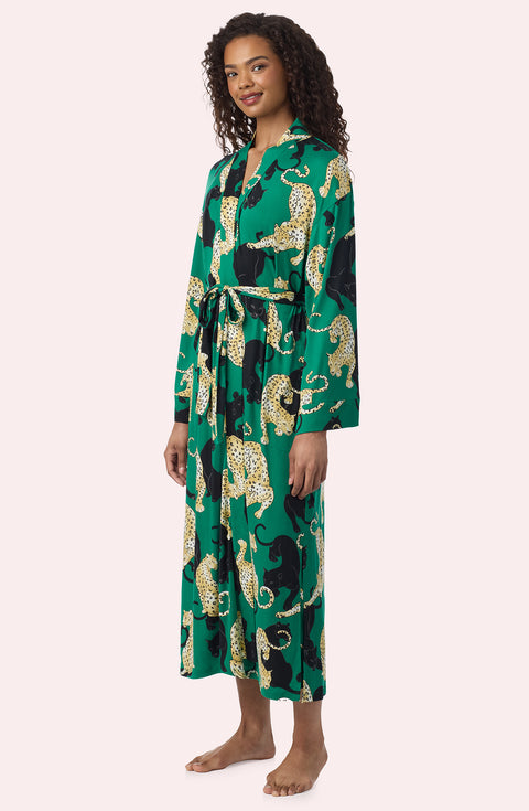 A Lady Wearing Madilyn Knit Robe In Panthera Glam in a front view, side angle pose