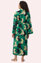 A Lady Wearing Madilyn Knit Robe In Panthera Glam in a back view pose