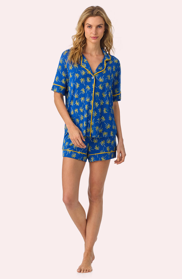 A lady wearing Aspen Short Knit Pj Set In Martime Palm