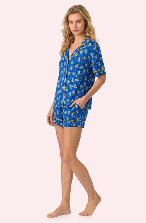 A lady wearing Aspen Short Knit Pj Set In Martime Palm