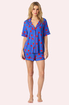 A Lady Wearing Dakota Short Knit Pj Set In Cherry Kisses facing front view