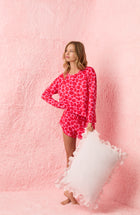 A lady wearing Lorena Short Knit Pj Set In Perfect Pout