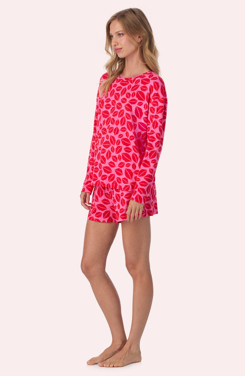 A lady wearing Lorena Short Knit Pj Set In Perfect Pout