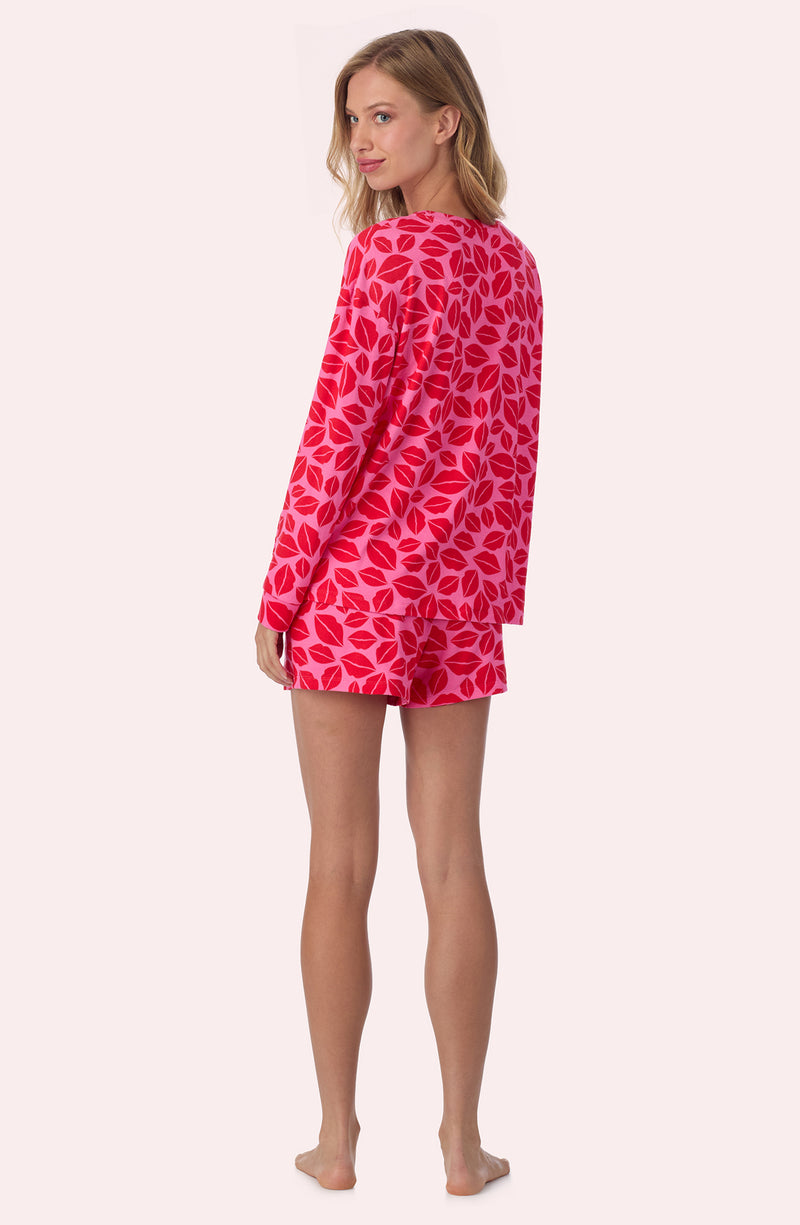 A lady wearing Lorena Short Knit Pj Set In Perfect Pout