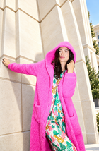 Maisie Sherpa Long Jacket In Holly Jolly Pink