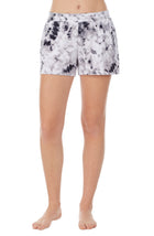 Girl is wearing black and white Tie Die Short.