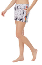 Girl is wearing black and white Tie Die Short.