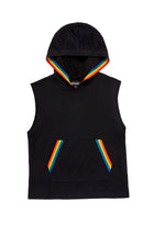 A girl wearing sleeveless black hoodie